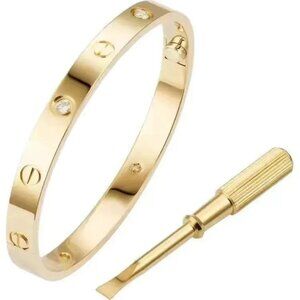 18K Gold Plated Screw Bangle Bracelet – Luxury Stainless Steel, Zircon Stones
